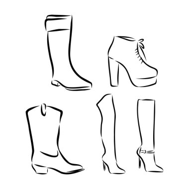 Güzel kadın ayakkabılarıyla ayarlanmış. Serbest çizim biçimi