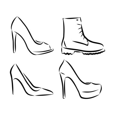 Güzel kadın ayakkabılarıyla ayarlanmış. Serbest çizim biçimi