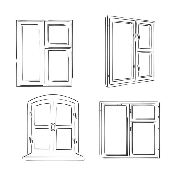 Janela Desenho Desenhado Mão Ilustração —  Vetores de Stock