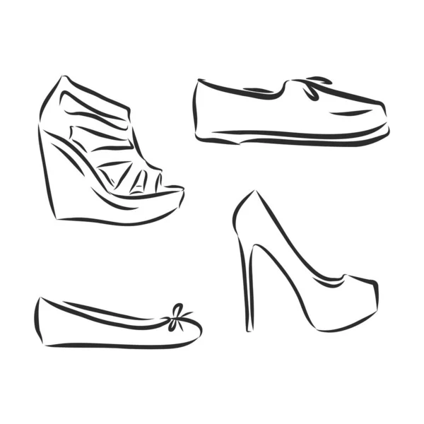 美しい女性の靴で設定します フリーハンドの描き方 — ストックベクタ