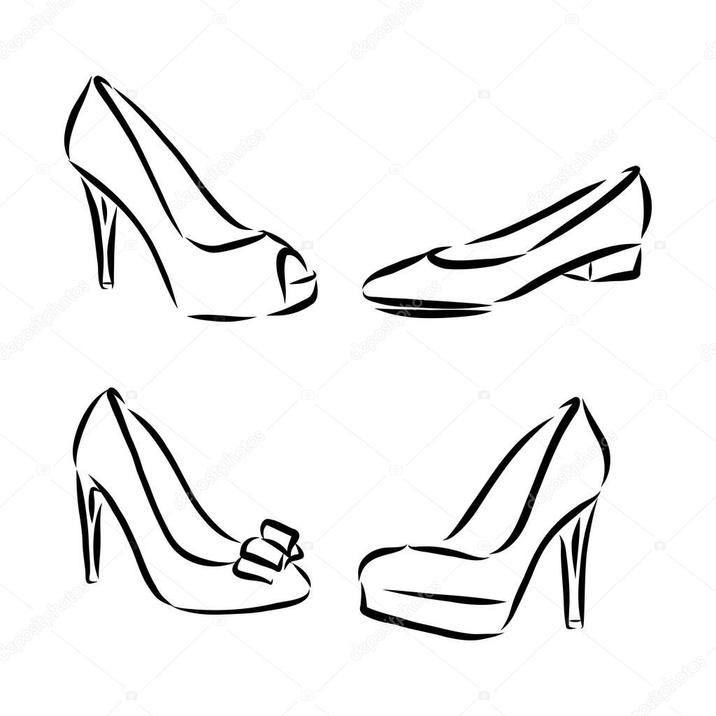 Zapatos Disegno Scarpe Con Tacco Vettoriale StockSet Con Belle