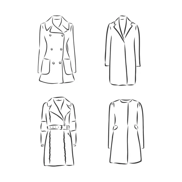 Coat Female Long Sleeves Pockets Vector Coat Vector Sketch Illustration — Stock Vector