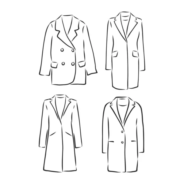 Coat Female Long Sleeves Pockets Vector Coat Vector Sketch Illustration — Stock Vector