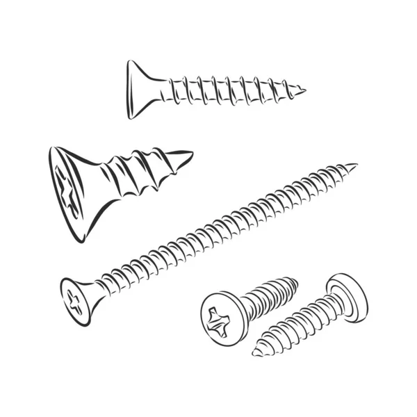 Vissez Icône Croquis Vectoriel Isolé Arrière Plan Icône Vis Dessinée — Image vectorielle