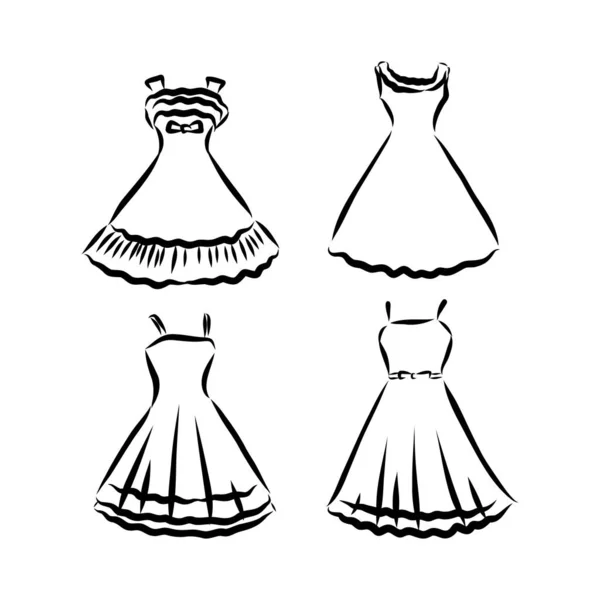 Moda Dibujada Vestido Decorativo Ropa Ilustración Vectorial Estilo Tinta Vieja — Vector de stock