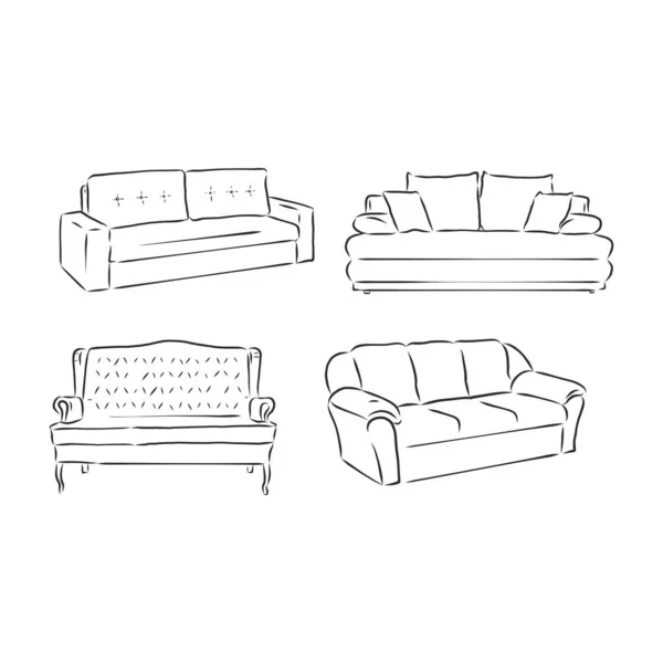 Set Sofas Zeichnungen Skizzenstil Vektorillustration — Stockvektor