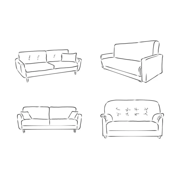 Set Sofas Zeichnungen Skizzenstil Vektorillustration — Stockvektor