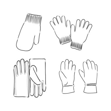 Bebek Eldivenler vektör taslak ikonu arka planda izole edildi. Elle çizilmiş Bebek Eldiveni simgesi. Eldivenler, vektör çizimi çizimi