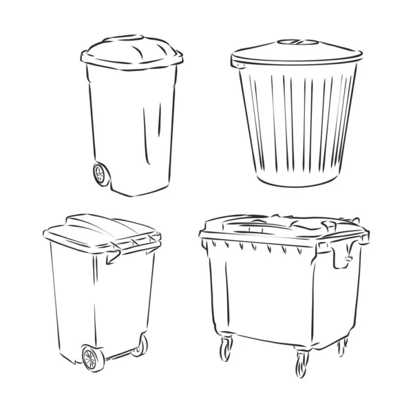 Cubo de basura en estilo garabato. papelera vector boceto ilustración — Archivo Imágenes Vectoriales