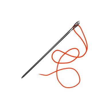 Beyaz arkaplandaki iğne ve ipliğin çizimi