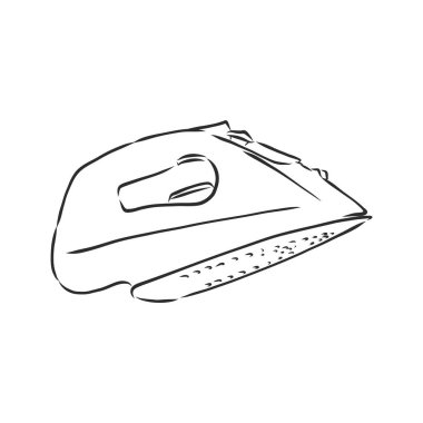 elektrikli demir karikatür vektörü ve çizimi, siyah ve beyaz, el çizimi, çizim tarzı, beyaz arkaplanda izole edilmiş..