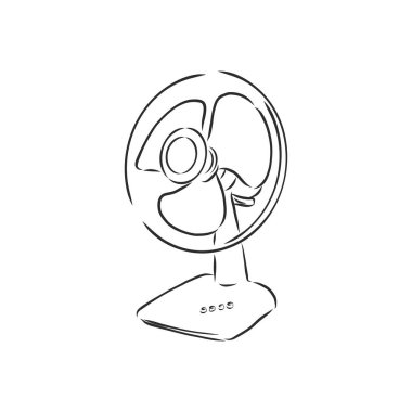 Elektrik vantilatörü, beyaz arka planda izole edilmiş bir şekilde çalışan vektör karikatürü. El çizimi, taslak