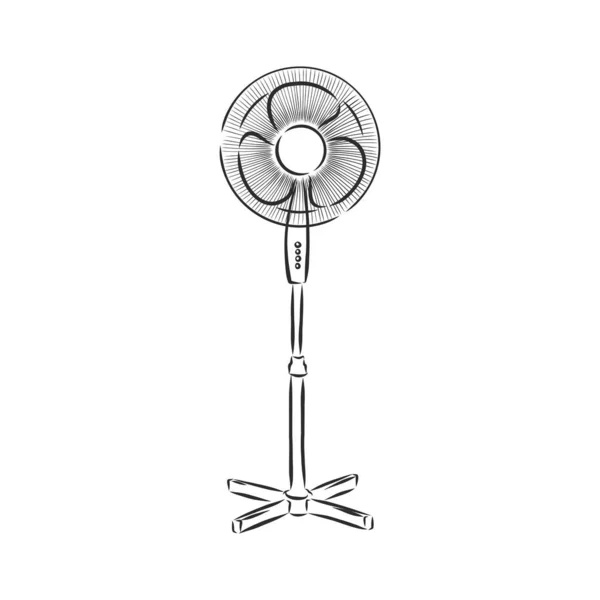 Ventilatore elettrico sta lavorando cartone animato vettoriale, illustrazione isolata su sfondo bianco. disegnato a mano, schizzo — Vettoriale Stock