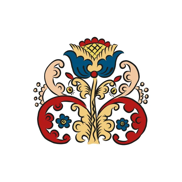 Arte folclórico ruso estilo botánico flores de fantasía floral y estampado botánico. ilustración vectorial — Vector de stock
