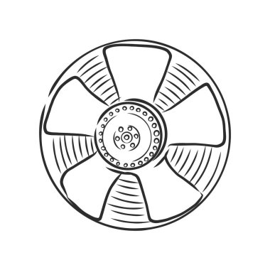 Elektrik vantilatörü, beyaz arka planda izole edilmiş bir şekilde çalışan vektör karikatürü. El çizimi, taslak