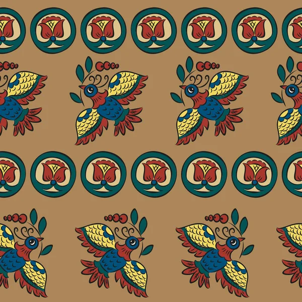 Slavische bloemen vector naadloos patroon met wilde rozen, russische ornament. naadloos patroon in folk stijl — Stockvector