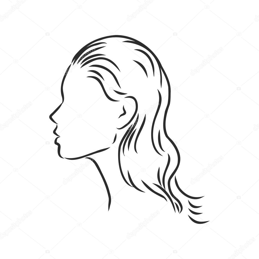 Beautiful Girl Face Silhouette, Vector illustration. girl profile vector sketch illustration