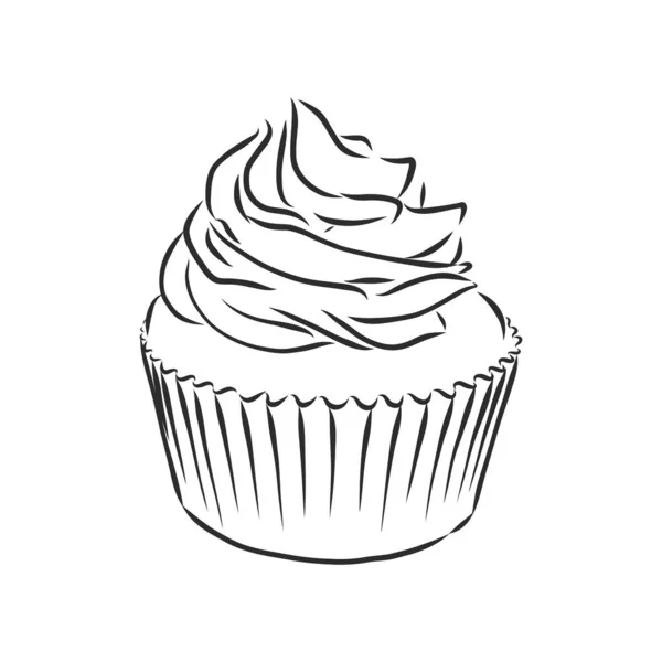 Set von süßen Backwaren dekoriert Cupcakes von Hand in Vintage-Stil graviert gezeichnet. Vektorillustration. Vereinzelt auf weißem Hintergrund. Cupcake Vektor Skizze Illustration — Stockvektor