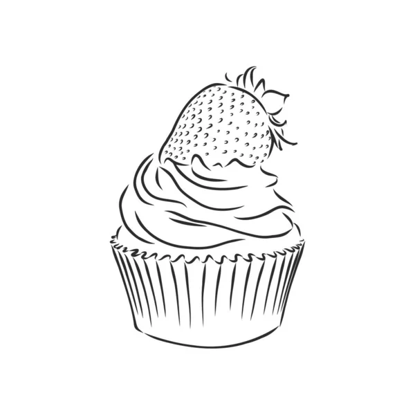 Conjunto de pastelaria doce decorado cupcakes mão desenhada em estilo vintage gravado. Ilustração vetorial. Isolado em fundo branco. bolo bolo desenho vetorial ilustração — Vetor de Stock