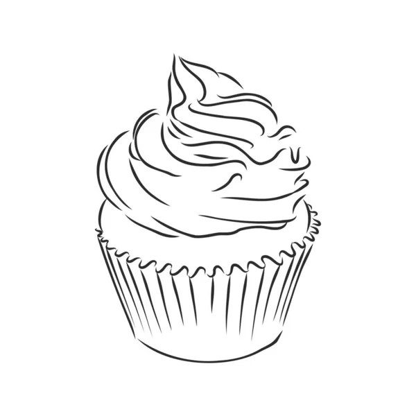 Set von süßen Backwaren dekoriert Cupcakes von Hand in Vintage-Stil graviert gezeichnet. Vektorillustration. Vereinzelt auf weißem Hintergrund. Cupcake Vektor Skizze Illustration — Stockvektor