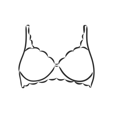 El Çizimi Kadınlar Sütyen Skeç Sembolü beyaz arka planda izole edildi. Moda tarzında dantelli sütyen. Kadın iç çamaşırı el çizimi elementler