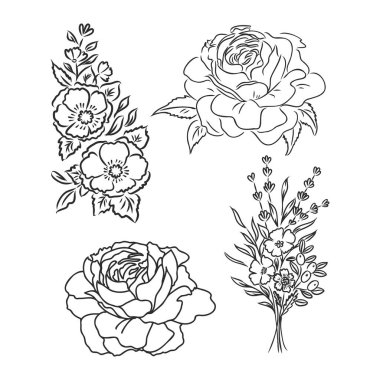 Arkadan izole edilmiş siyah beyaz bir zambak demeti. Elle çizilmiş. Tasarım tebrik kartı ve düğün davetiyesi, doğum günü, sevgililer günü, anneler günü ve diğer tatiller.