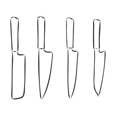 Mutfak bıçağı çizimi, beyaz arka planda bıçak vektör çizimi.
