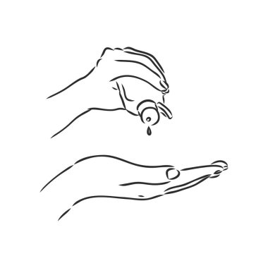 Covid-19 virüsünü ya da koronavirüs vektör çizimi çizimini korumak için el dezenfektanı ya da alkol kullanan eller beyaz arka plana çizilmiş.