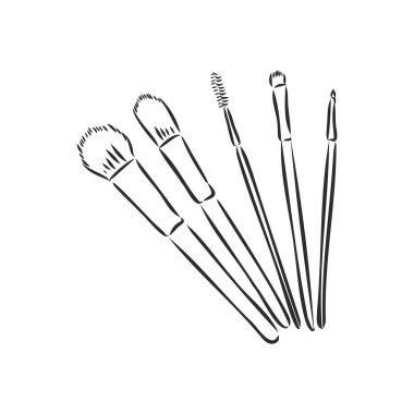 Güzellik salonu için bej arka planda makyaj fırçası.