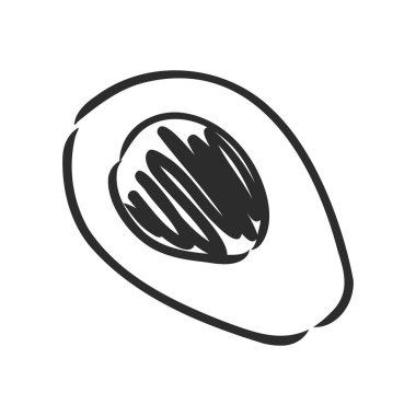 Avokado. Contour illüstrasyon. Tahta kesim tarzında egzotik meyveler. Beyaz arkaplanda izole edilmiş vektör.