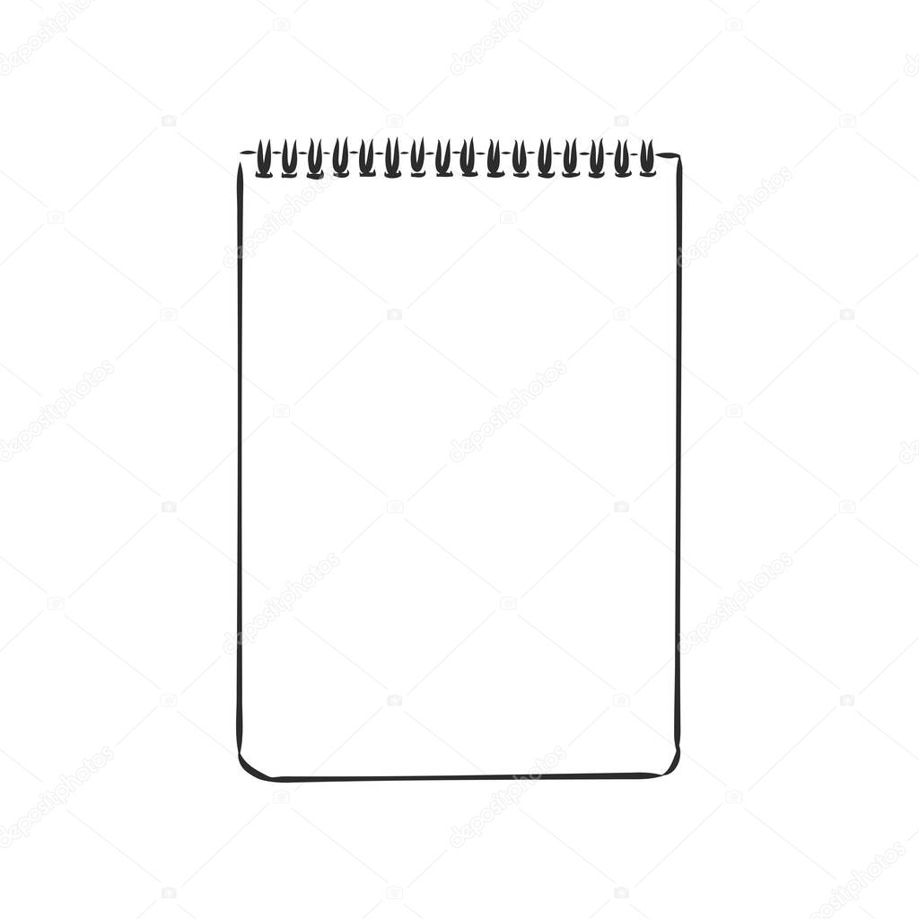 Sketch of notebook. Vector illustration with hand drawn leaf of notebook. Clip art. Notepad with clear page