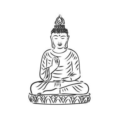 Beyaz arkaplana elle çizim biçimi çizilmiş vektör Buddha