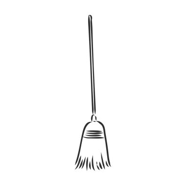 Beyaz arkaplanda siyah ana hatlı vektör süpürgesi.