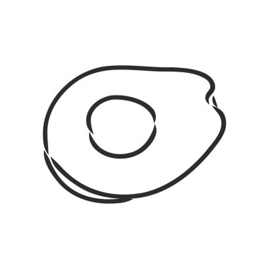 Avokado dilimi Vektör el çizimi vektör çizimi. Tropikal yaz meyvesi oyma stili. Ayrıntılı yemek çizimi. Etiket, poster ve baskı için harika. Beyaz arkaplanda siyah izole