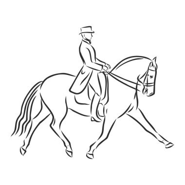 Bir at binicisinin taslak resmi yarım geçişi gerçekleştiriyor..