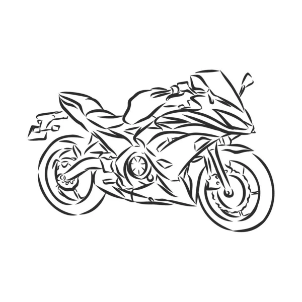 Motosiklet vektörü, gerçekçi illüstrasyon. Siyah motosiklet yarım yüz, beyaz arka planda birçok detay var.