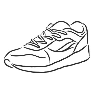 Spor ayakkabıları ana hatlı çizim. Beyaz arka planda siyah spor ayakkabı çizgileri.