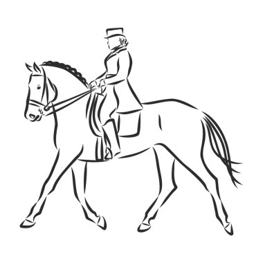 Bir at binicisinin taslak resmi yarım geçişi gerçekleştiriyor..