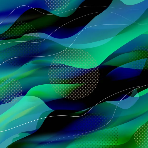 Fondo Abstracto Líneas Curvas Colores Verde Azulado Oscuro — Vector de stock