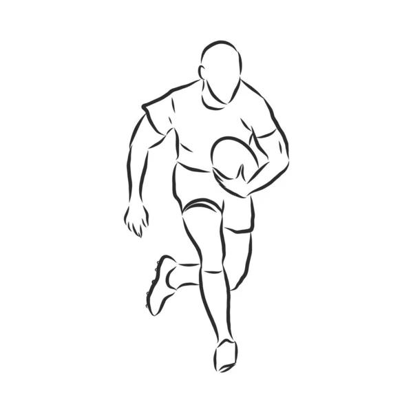 Fútbol americano Rugby jugador contorno, vector bosquejo — Vector de stock