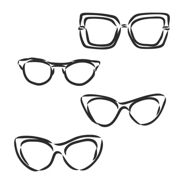 绘制眼镜矢量集 复古嬉皮士风格 白色背景的时装眼镜矢量草图 — 图库矢量图片