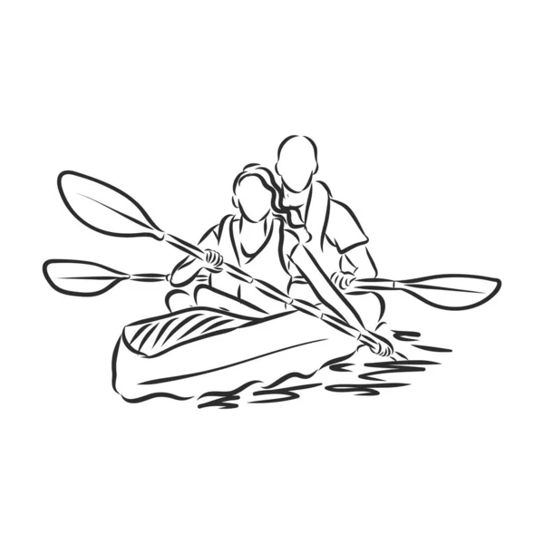 Canoe Slalom Player Vector Illustration Sketch Hand Drawn Black Lines — Stock Vector