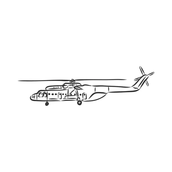 Ελικόπτερο Εικονογράφηση Σκίτσο Ελικόπτερο Διάνυσμα Σκίτσο Λευκό Φόντο — Διανυσματικό Αρχείο