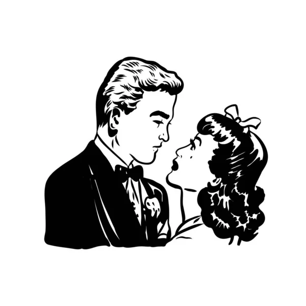 Kissing couple pop art retro vector illustration. Isolated image on white background. Comic book style imitation. — Stock Vector