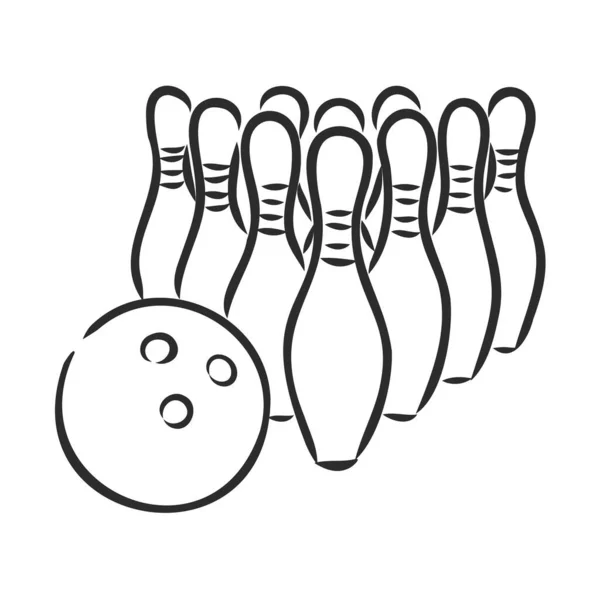 Bowling skittles and ball sketch vector illustration — Stock Vector