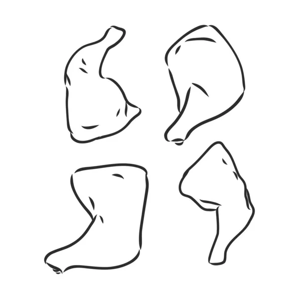 닭 다리 벡터 스케치 아이콘은 배경에 분리되어 있습니다. 손으로 그린 닭 다리 아이콘. 닭 다리 스케치 아이콘 인포 그래픽, 웹 사이트 또는 앱. — 스톡 벡터