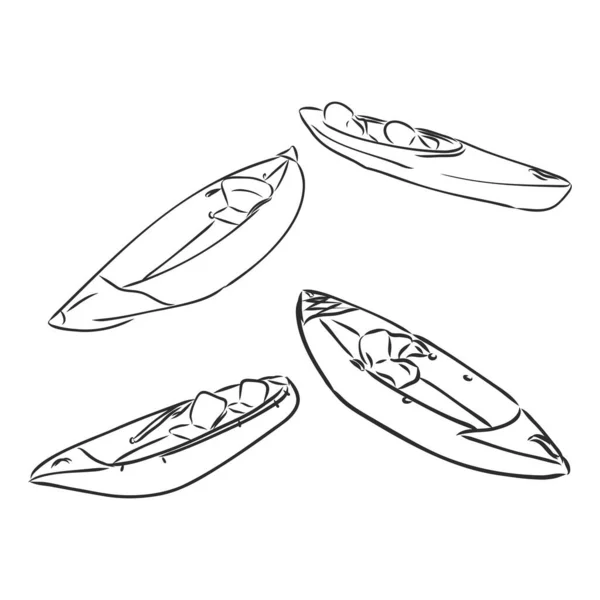 Kajak med paddel handritade kontur klotter ikon. Kajakpaddling vektor skiss illustration för tryck, webb, mobil och infographics isolerad på vit bakgrund. — Stock vektor