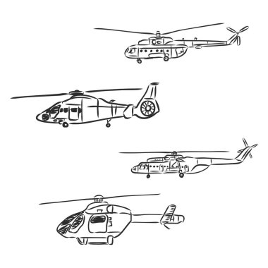 Helikopterin resmi. siyah beyaz çizim, beyaz arkaplan