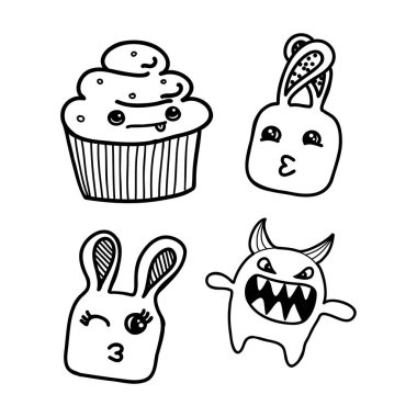 Karalama karakteri. Şeftali karakteri. Şirin bir karakter. Tatlı meyve tarzı. Çizgi film. Çizim vektörü. kawaii karakteri, vektör çizimi çizimi