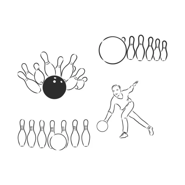 Bowling skittles és labda vázlat vektor illusztráció — Stock Vector